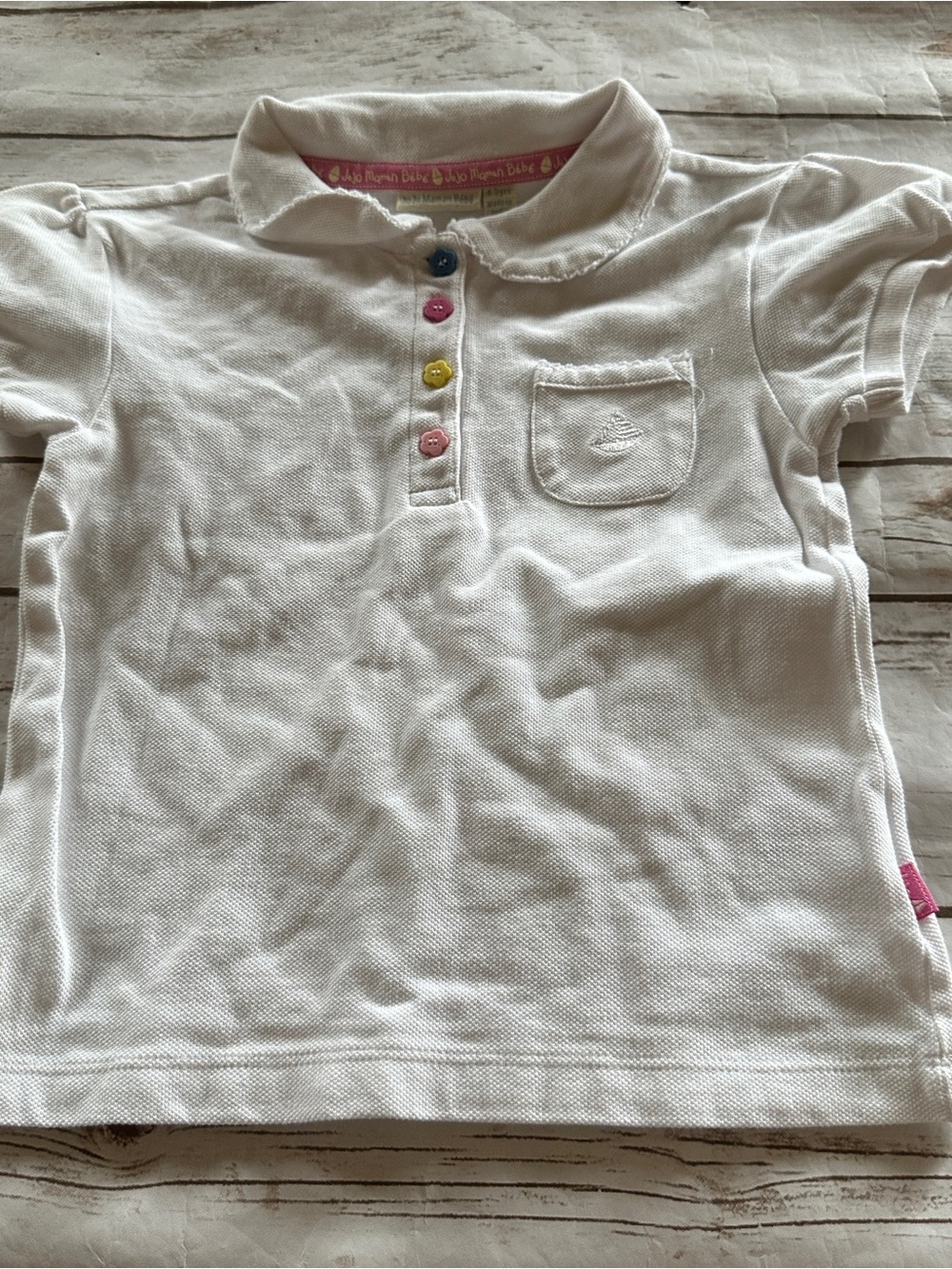 Jojo maman Bebe White polo shirt with multicolored buttons 4y vguc